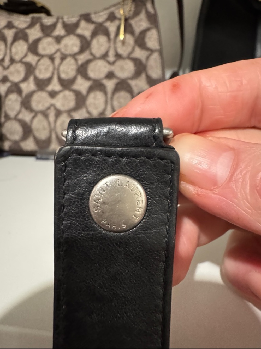 Saint Laurent Black Leather Keyring with Silver YSL Charm / Bag Charm - Picture 6 of 7